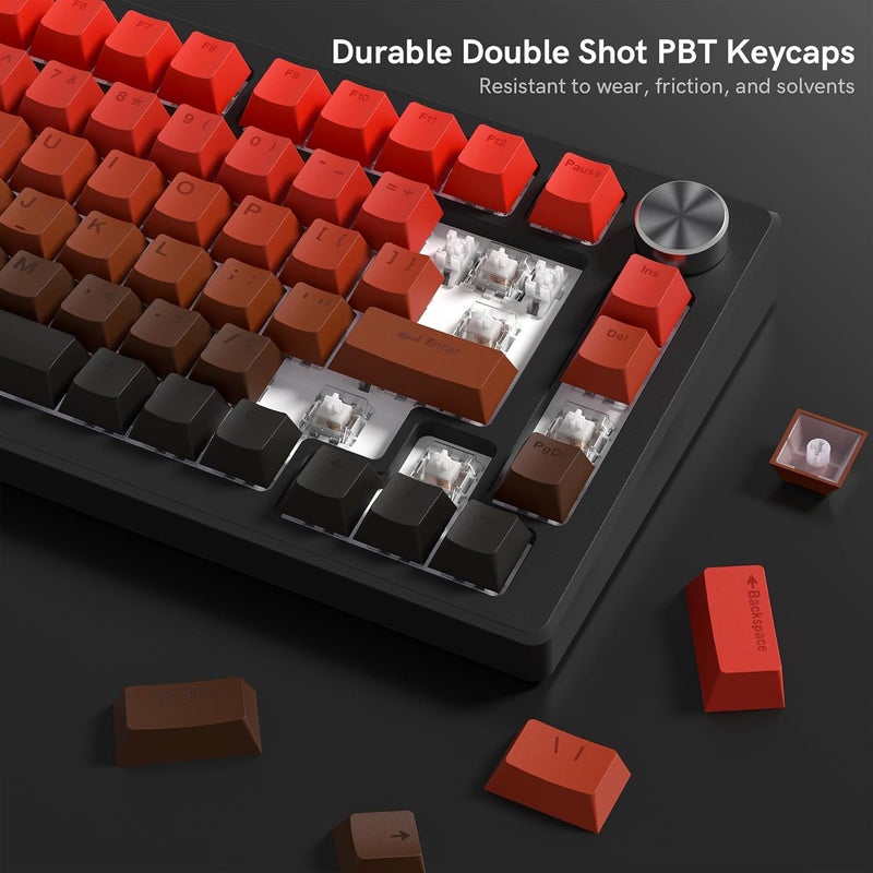 Rainy75 PBT Key caps, Double Shot Shine Through Custom Keycaps, Gradient Keycaps Cherry Profile, Minimalist Style Keyboard Keycap for Mechanical Keyboard (red) - Image 2